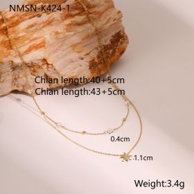 Double-layer Six-pointed Star Rhinestone Pearl Stainless Steel Necklace 18K Gold Plating Ins Design Sense (Option: NMSN K4241-18K)