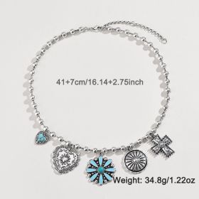 Personalized Turquoise Wax Rope Necklace Embossed Vintage Cross (Option: DNXN04751color)