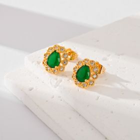 Fashion Multi-color Zircon Stud Earrings Female Accessories (Option: Green)