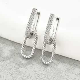 Fashion OL Sweet Cool Hot Girl Style Earrings Female Simple (Option: Silver-Copper And Zircon)
