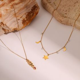 European And American Fashion Special-interest Color Zircon Star Pendant Stainless Steel Necklace (Option: Set-18K)