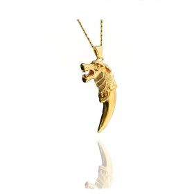 24k Gold Jewelry,Viking Wolf Necklace,Vintage Gothic Tribal Pendant,Punk Style Domineering Fierce Amulet Wolf Head Jewelry (Option: Gold)