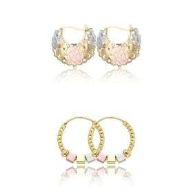 Hollow Rosette Earrings With Gold Contrast Hoops (Option: Suit)