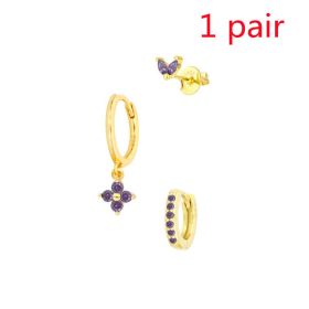 Women's Floral Clover Stacked Earrings Set (Option: Purple-1pair)
