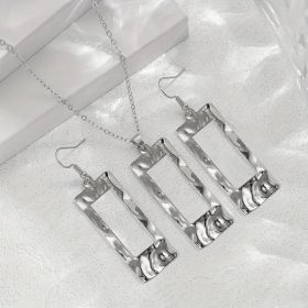 Lxalry Gold-Toned Hammered Geometric Jewelry Set, Recycled Alloy Necklace & Earrings For Women, Eco-Friendly Hypoallergenic Accessories For Daily (Option: Argent)