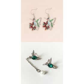 Colorful Hummingbird Full Diamond Pendant Earrings (Option: Suit)