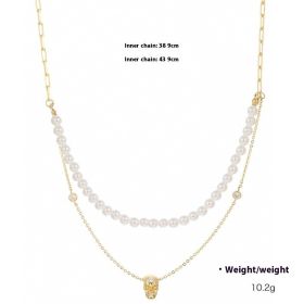 Popular Punk Inlaid Zirconium Skull Y-shaped Necklace (Option: NCN02286color)