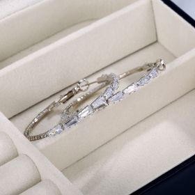 Simple Gold Ladies Zircon Earrings European And American Big Earrings (Option: White gold)