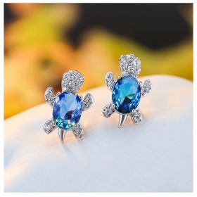 Cute Little Animal Niche Design Earrings Jewelry Stud Earrings (Option: Silver Needle Blue Green)