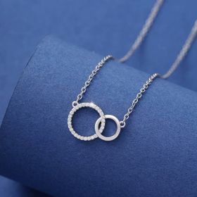 Women's Simple Design Asymmetrical Size Double Ring Clavicle Necklace Versatile (Option: Women-Silver)