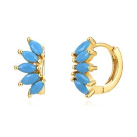 Ins Style Color Zircon All-match Earrings Symmetrical Horse Eye Stone (Option: Gold Plated Turquoise)