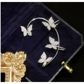 Fashion Earring Butterfly Ear Clip And Ear Hook Jewelry (Option: Left Silver)