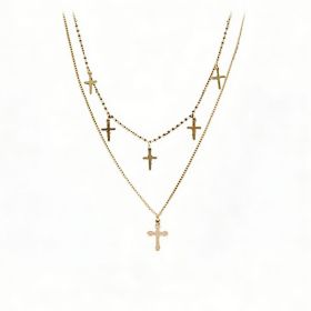 24k Gold Jewelry,Cross Heart Charm Choker Necklace For Women Dainty Layered Lip Chain Necklace Stainless Steel Trendy Jewelry (Option: Gold)