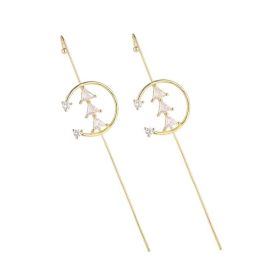 Glistening Ear Wrap Crawler Zircon Earrings Piercing Earrings Premium Earrings (Option: F-Gold-A pair)