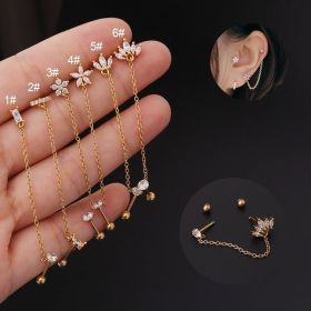 Thin Rod Stainless Steel Double Pierced Ear Bone Nails (Option: Gold-6 Style)