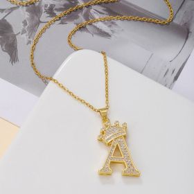 1PCS Fashionable Gold Diamond Crown Uppercase Letter Popular Pendant Necklace Suitable For Daily Use Festivals Parties Gifts Jewelry Set (Option: Gold-A)