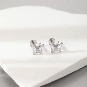 Butterfly Whisper 1 Pair Of Women's Earrings, Butterfly Shaped Earrings, Stainless Steel Zircon Earrings With Flowers, Crystal Clusters Blooming (Option: Silver)