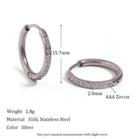 Women's Fashion Titanium Steel Rounded Edge Zircon Earrings (Option: Steel-16mm)