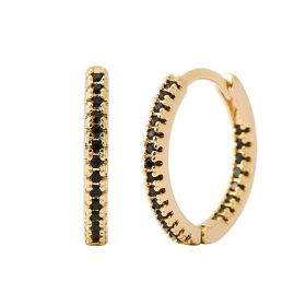 Circle Female Earrings Ear Clip Multicolor Zircon Elegant (Option: Gold Black Diamond)
