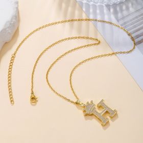 1PCS Fashionable Gold Diamond Crown Uppercase Letter Popular Pendant Necklace Suitable For Daily Use Festivals Parties Gifts Jewelry Set (Option: Gold-H)