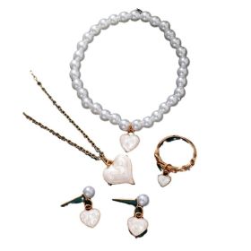 Girls Jewelry Cute All-match Oil Drop Heart Necklace Earrings Ring Bracelet Four-piece Set (Option: Women)