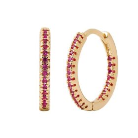 Circle Female Earrings Ear Clip Multicolor Zircon Elegant (Option: Gold Red Diamond)