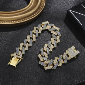 Diamond Men's Hip Hop Style Chunky Necklace (Option: Diamond Shape Gold Blue 8inch)