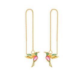 Fashion Jewelry New Unique Little Bird Drop Long Hanging Hummingbird Earrings For Women Elegant Girl Tassel Crystal Pendant Earring Jewelry (Option: 02 Imitation Gold S50)