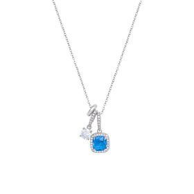 Women's Super Shiny Blue Zircon Necklace Niche High-end Clavicle Chain (Option: Women-Blue)