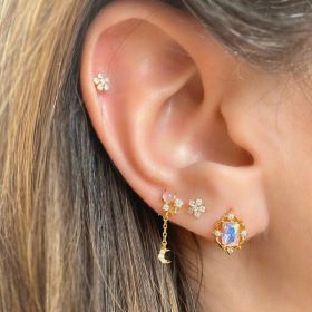 Romantic Star And Moon Series Popular Butterfly Earrings (Option: Gold-E)