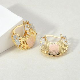 Hollow Rosette Earrings With Gold Contrast Hoops (Option: Gold)