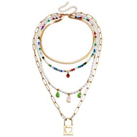 Bohemian Contrast Color Rice-shaped Beads Stringed Beads Multi-layer Necklace (Option: ZW169color)
