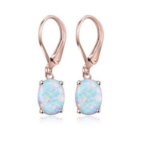 Four-claw Oval Opal Earrings European And American Ornament (Option: Rose Gold)