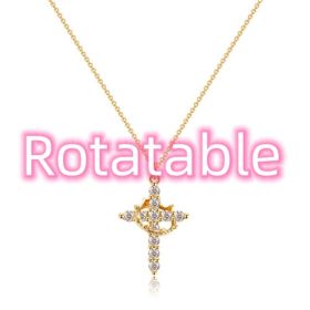 Fashion Jewelry Cross Full Diamond Crown Rotatable Necklace (Option: Golden Crown Rotatable-1PC)