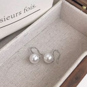 Sterling Silver Needle Japanese And Korean Pearl Earrings Non-piercing Ear Clip (Option: 14mm white pearl silver)