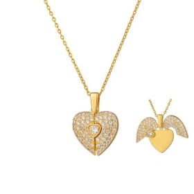 Women's Heart Opening And Closing Necklace Wings Pendant Clavicle Chain Jewelry (Option: Women-Gold)