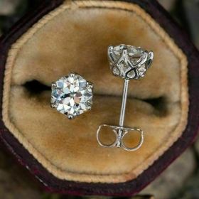Japanese And Korean Classic Six-claw Single Diamond Zircon Ear Studs (Option: E1062 White Gold Color)