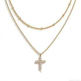 COLORFUL BLING Dainty Cubic Zircon Cross Necklace Sideways Pendant Necklace For Women Gold Silver Cross Jewelry (Option: Golden)