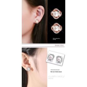 Rose Type Pearl Elegant Ear Studs Temperament Trend (Option: Suit)