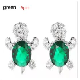 Cute Little Animal Niche Design Earrings Jewelry Stud Earrings (Option: Green 6pcs)