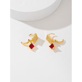 European And American Square Fashion Zircon Earrings In Various Colors (Option: Red)