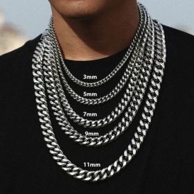 Stainless Steel Gold Silver Chain Cuban Curb Womens Mens Necklace (Option: Silver-18inch 3mm)