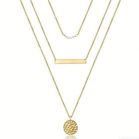 Dainty Layered Choker Necklace, 14K Gold Plated Y Pendant, Multilayer Bar Disc Necklace, Adjustable Layering Choker Necklaces For Women (Option: Golden)