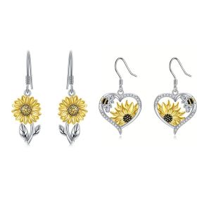 Cute Lady Animal Bee Sunflower Heart Earrings (Option: Suit)
