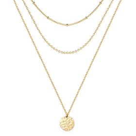 Hammered Coin Layered Necklace Set 14K Real Gold Plated Ball Chain Choker Necklace For Women (Option: Golden)
