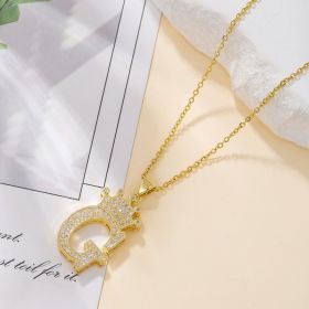 1PCS Fashionable Gold Diamond Crown Uppercase Letter Popular Pendant Necklace Suitable For Daily Use Festivals Parties Gifts Jewelry Set (Option: Gold-G)