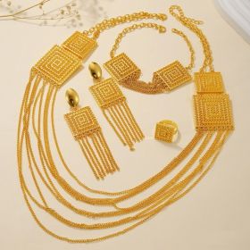 Ladies' Gold-plated Double-layer Tassel Long Necklace Set (Option: As Shown In Figure 1)