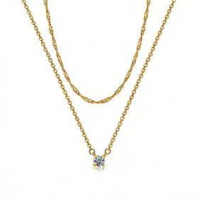 Dainty Diamond Solitaire Pendant Necklaces For Women, 14K Gold Plated Single Round Cubic Zirconia Square Simulated Diamond Choker Necklace Jewelr (Option: Golden)