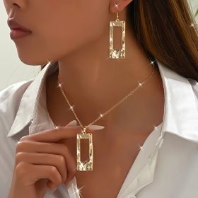 Lxalry Gold-Toned Hammered Geometric Jewelry Set, Recycled Alloy Necklace & Earrings For Women, Eco-Friendly Hypoallergenic Accessories For Daily (Option: Golden)
