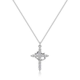 Cross Full Diamond Necklace Crown Rotatable (Option: Silver Crown Rotatable-45and5cm)
